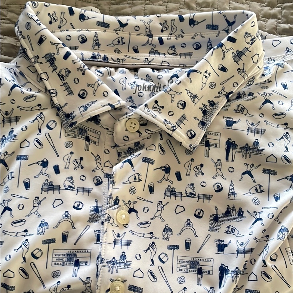 Johnnie-O White and Blue Sports Print Shirt